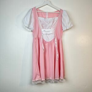 Pink & White Peasant Dress Cottagecore Milkmaid Costume - Size M/L 32” Waist